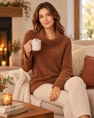 Seductions S/P Chocolate Brown Cowl Neck Sweater Cozy Y2K Knit